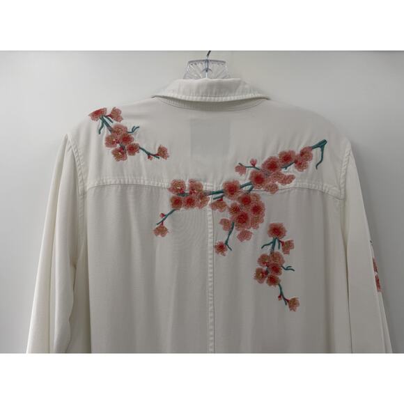 John Mark Women's Off White Floral Embroidered Shirt Dress Medium Country Chic - Picture 12 of 13